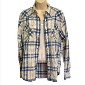 AMERICAN EAGLE OUTFITTERS Cowboy Western Rodeo Plaid Pearl Snap Small Petite